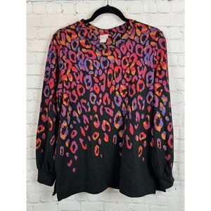 CHICO's Zenergy Black Rainbow Animal Print Athleisure Sweatshirt 8/10